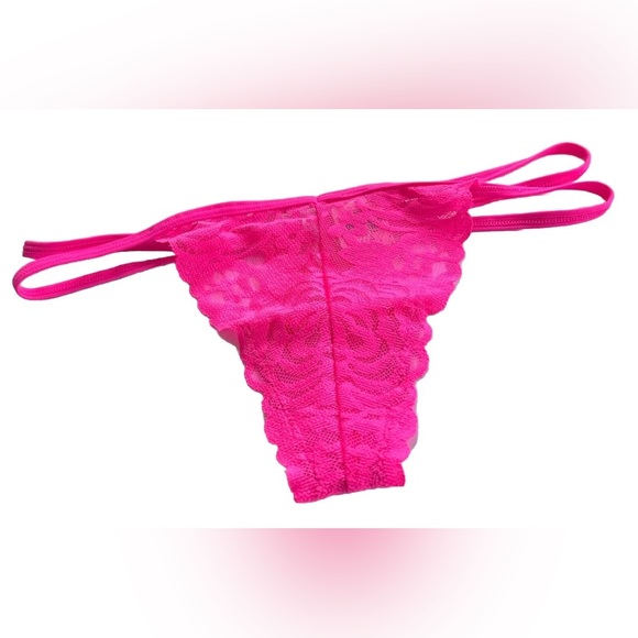 PINK Victoria's Secret Bright Pink Lace thong panty - Picture 1 of 8